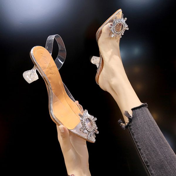 

dress shoes luxury women pumps transparent high heels pointed toe slip-on wedding party brand fashion shoes for lady thin heels 230729, Black
