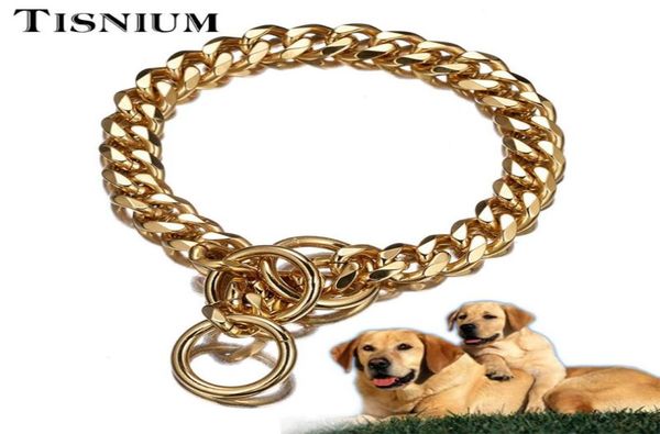 

13mm dog collar choker chain pet accessories curb cuban gold color stainless steel safety training rope adjustable chains4389290, Silver