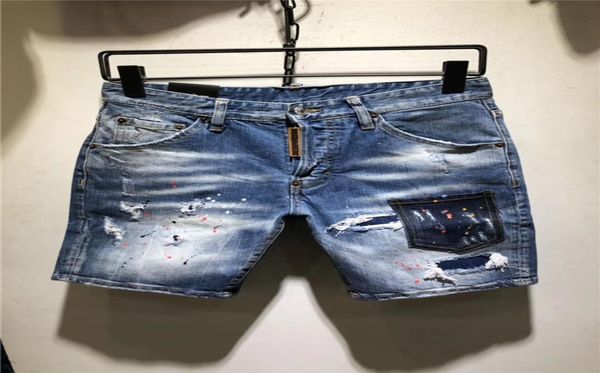 

new arrivals mens jeans summer d2 style graffiti short men holes shorts holes cotton shorts men slim shorts italy size8766756, Blue