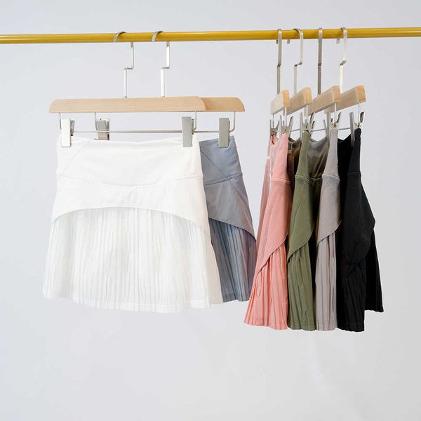 

ll-01 women summer pleated skirt running sport built-in pocket fitness tennis fake two piece shorts skirt