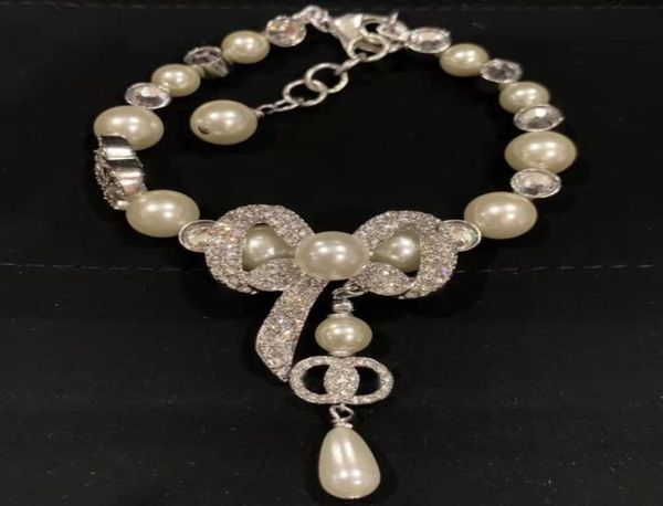 

luxury designer pearl rhinestone bow charm bracelets for women party engagement jewelry30116956364507, Golden;silver