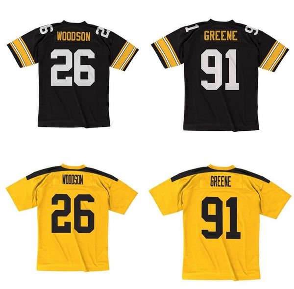 

stitched football jersey 26 rod woodson 91 kevin greene 1993 1994 mitchell & ness retro rugby jerseys men women and youth s-6xl, Black;red