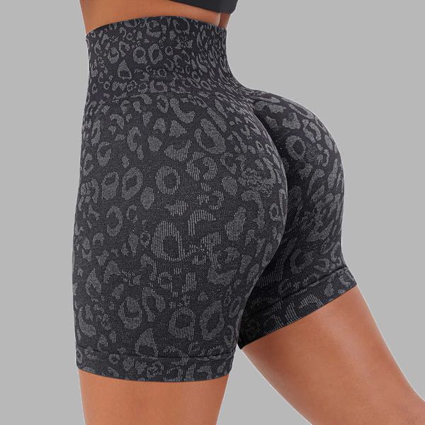 

ll leopard print yoga shorts women sport gym fitness short seamless high waist breathable elastic women's cycling shorts