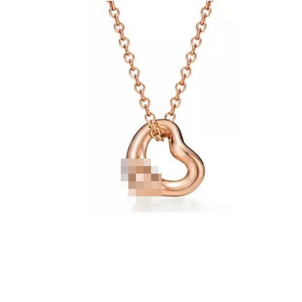 

brand fashionable and minimalist tiffay 925 sterling silver hollow heart shaped gold plated versatile necklace niche love pendant collarbone, Black