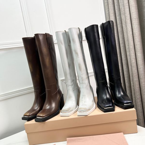 

2023 designer australia boots square headed trendy mid calf winter knight cowboy knee fashion boots mens womens nude combat western snow boo, Black