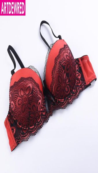 

artdewred new style lace push up bra plus size 3644 thick cup floral bras women underwear bralette brassiere abc cup2325009, Red;black