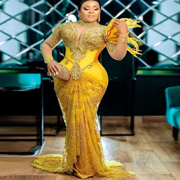 

2023 aso ebi yellow mermaid prom dress lace beaded evening formal party second reception birthday engagement gowns dresses robe de soiree zj, Black