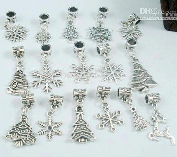 

mic 110 pcs antique silver alloy mix christmas set tree snowflake charm dangle bead fit charm bracelet diy jewelry58828483844072, Bronze;silver
