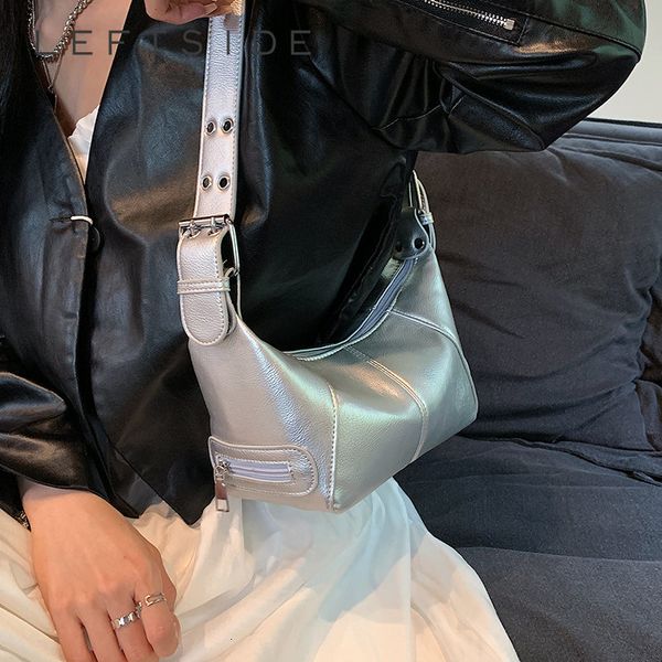 

evening bags leftside silver leather crossbody for women luxury 2023 y2k fashion underarm shoulder side bag female armpit handbags 230729