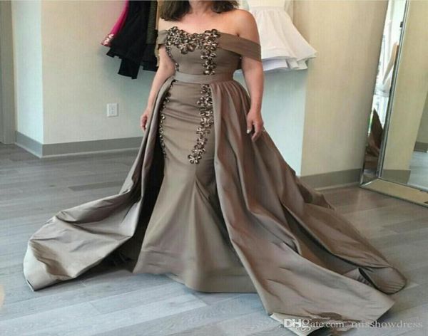 

elegant mermaid mother of the bride dresses with detachable train satin off sholder beaded crystals mother of the groom dress1779855, Black;red