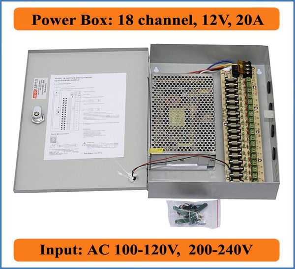 

18 channel dc12v 20a cctv camera power box cctv ptc distributed switching power supply box for security video camera 18ch port6112895