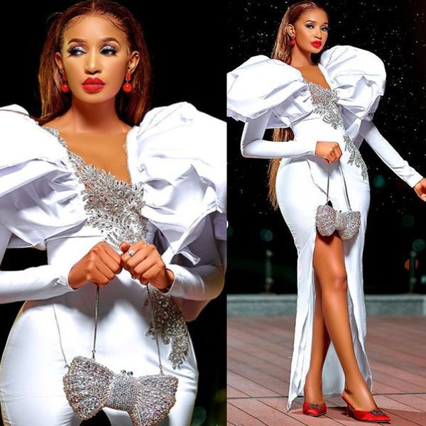 

2023 aso ebi white sheath prom dress beaded crystals evening formal party second reception birthday engagement gowns dresses robe de soiree, Black