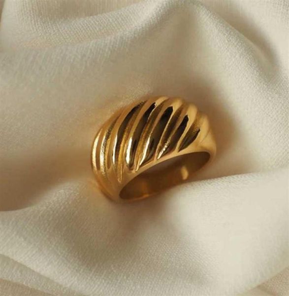 

high grade 316l stainless steel with 18k gold plating tarnish croissant chunky gold rings for women ladies vintage ring h1011202s1530124, Golden;silver