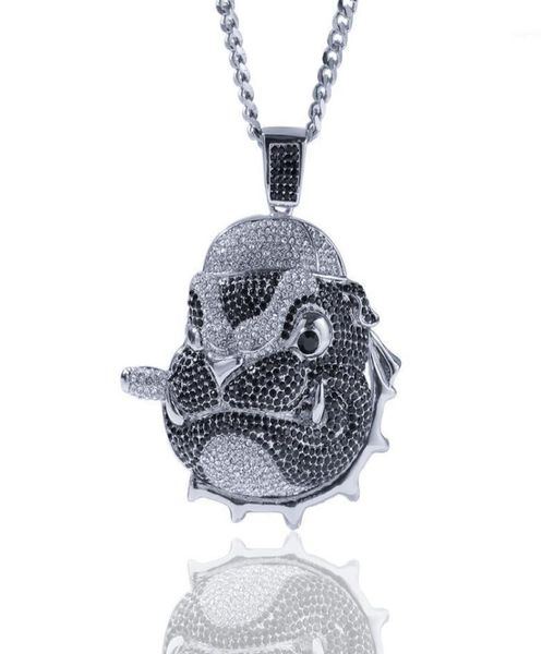 

pendant necklaces personality full zircon pug necklace hip hop dog head iced out fashion ppupy men rapper jewelry necklace17385344, Silver