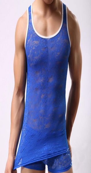

new men lace see through vest transparent mesh underwear undershirts gym tank fx10225374260, Black;brown