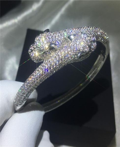 

vecalon leopard bracelet pave setting 380pcs cubic zirconia white gold filled engagement bangle for women wedding accessaries5302351, Golden;silver