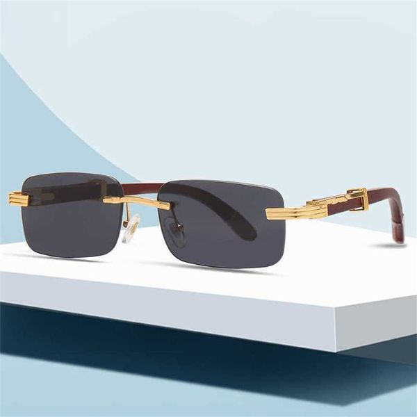 

56% off wholesale of sunglasses new for men's and women's frameless wood spring mirror legs sunglasses trendy glasses, White;black