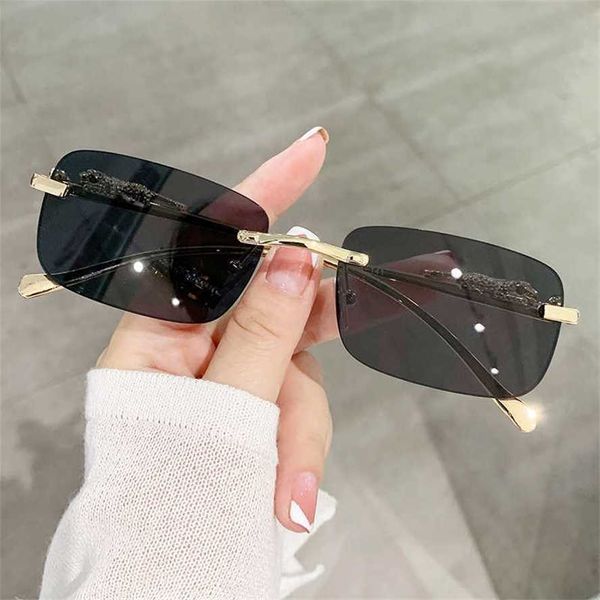 

50% off wholesale of sunglasses luxury brand designer square rimless sunglasses women men fashion vintage sun glasses metal cheetah head sha, White;black