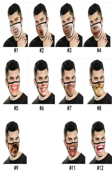 

3d funny human face mask 12 styles fashion printing spoof expression dustproof cotton masks washable reusable mask4119166