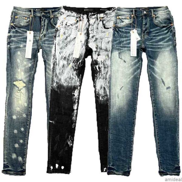 

designer mens purple jeans hip-hop fashion zipper hole wash jean pants retro torn fold stitching men'smotorcycle riding cool slim pant, Blue