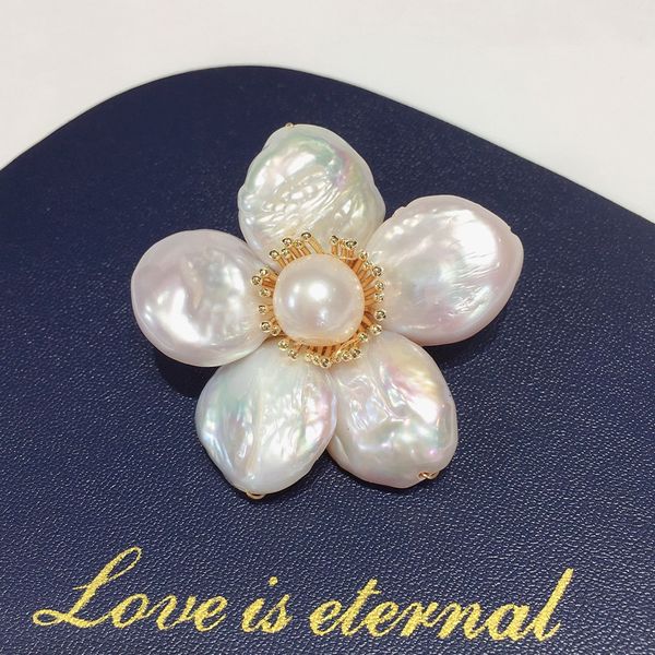 

pins brooches shdiyayun baroque pearl big brooch real natural freshwater flowers original senior design jewelry for women 230822, Gray