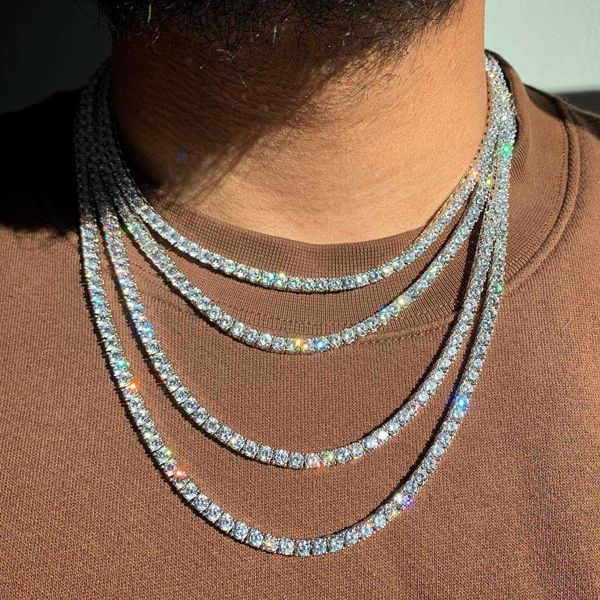 

new internet sensation full diamond tennis small rock candy necklace zircon collarbone neck chain american cuban hip-hop men and women, Silver