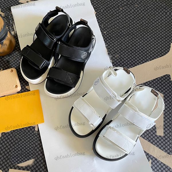 

designer women sandals leather classic print adjustable foot wide narrow platform slipper outdoor beach shoes street casual shoe luxury bran, Black
