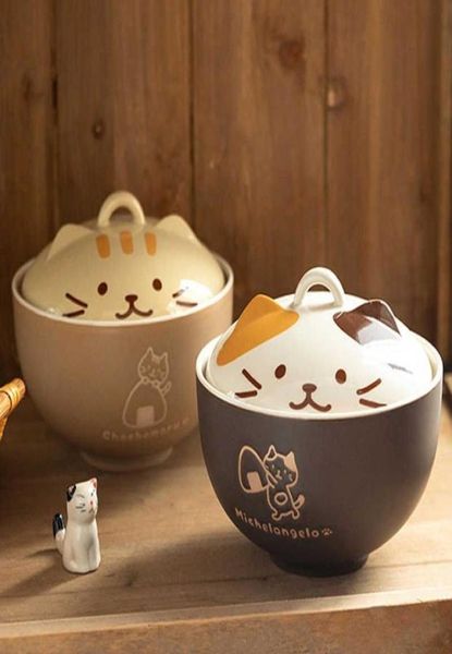 

cups dishes utensils 550ml cartoon cat ceramic soup bowl with lid salad fruit bowl office worker student instant noodle bowl kitch7362474