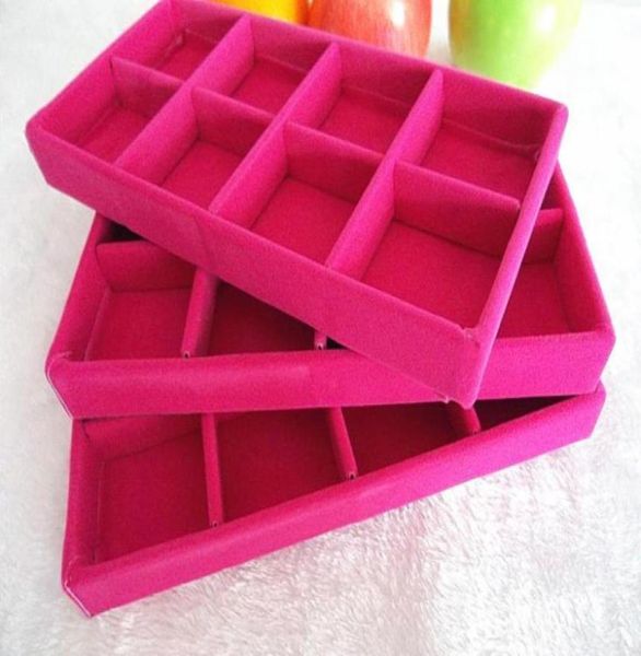 

ice velvet 3pcslot 8 grids jewelry organizer tray rose red black grey brown velvet jewelry display gift box84545782662824
