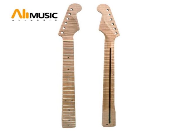 

21 fret tiger flame maple guitar neck replacement guitar neck for st electric guitar abalone dots natural yellow glossy6411334