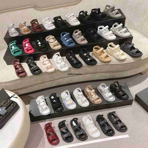 

womens designer sandal thick platform slides sandals c bottom summer flat shoes casual beach sandale genuine leather brand with box 10a, Black