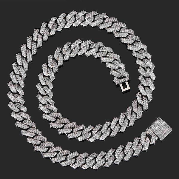 

hip-hop cuban chain full diamond double row zircon ins high-end inlaid necklace hiphop personalized trend jewelry, Silver