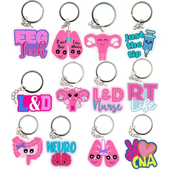 

10 pcs/lot new key ring cna lung organ office decoration gift diy acrylic plastic keychain nurse accessories key rings for workers, Slivery;golden