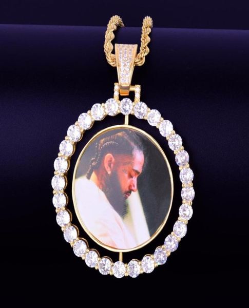 

custom made po rotating doublesided medallions pendant necklace cuban link chain zircon men039s hip hop jewelry 2x165 inch2113545, Silver