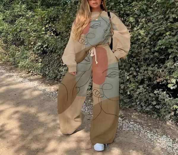 

women039s tracksuits designer casual round neck loose print basic women sweater set fashion hoodies and sweatpants sets suit8847065, Gray