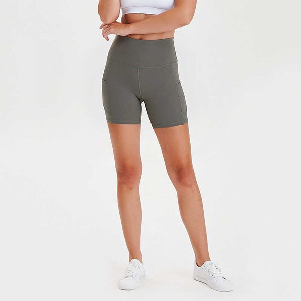 

ll-01 fitness running street yoga women sports shorts summer double-sided grinding ladies high waist pocket short pants