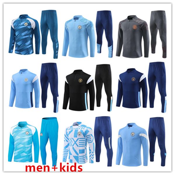 

22/23/24 man city tracksuit men kids 23 24 manchesters training suit long sleeve man sportswear football city men boys survatment football t, Black