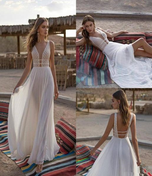 

asaf dadush beach wedding dresses 2020 deep v neck lace backless boho wedding dress bridal gowns custom made3422590, White