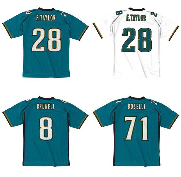 

stitched football jersey 8 mark brunell 71 tony boselli 28 fred taylor 1997-98 green mitchell & ness retro rugby jerseys men women youth s-6, Black;red