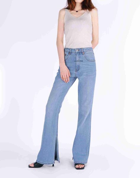 

re same high waist aloe protein baby blue slightly elastic inside split horn jeans
