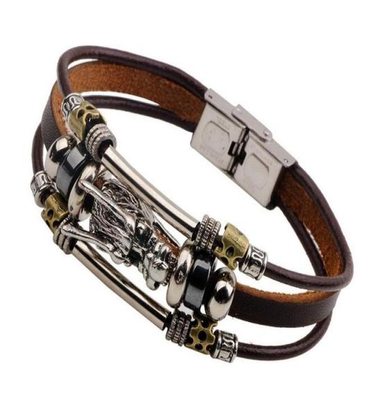 

tibetan silver men leather bracelet fashion male vintage parataxis dragon multilayer bracelet men jewelry g1324947825, Golden;silver