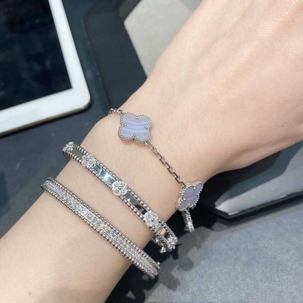 

high four-leaf clover flower tube rose gold n version bracelet diamond full star clasp, Black