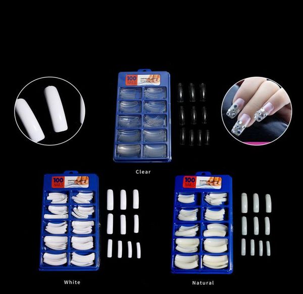 

100pcs box set extra long 45cm curved false nail tips clear natural white false tip faux nail square half cover faux nails false 9376576, Red;gold