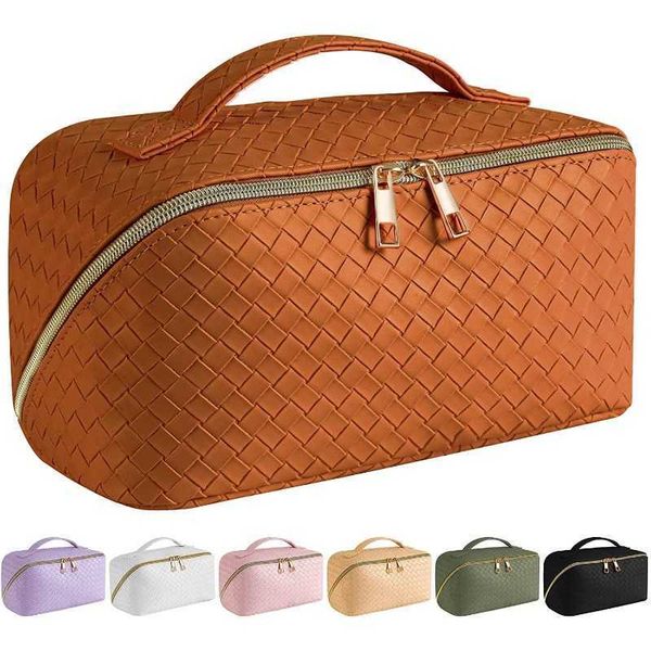 

cosmetic bags cases korean largecapacity cosmetic bag light luxury pu leather woven storage insstyle 230704