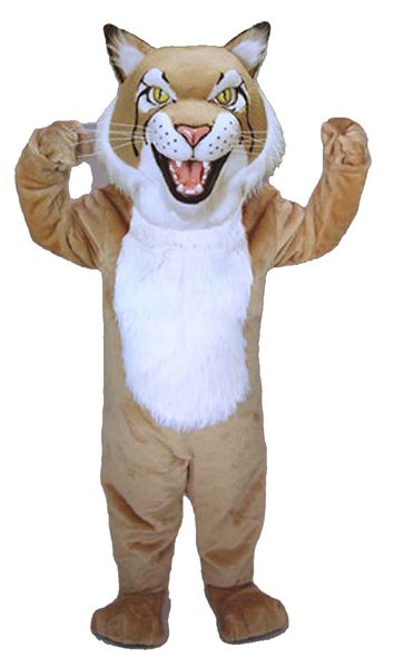 

halloween tan bobcat mascot costume cartoon fancy dress fast shipping size, Red;yellow