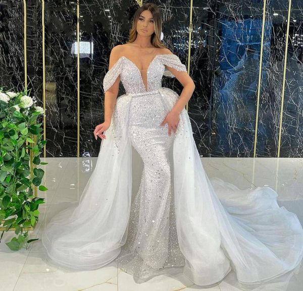 

2022 sequins mermaid long nye prom dresses off shoulder cocktail party evening gowns with detachable train special banquet wo4796315, Black