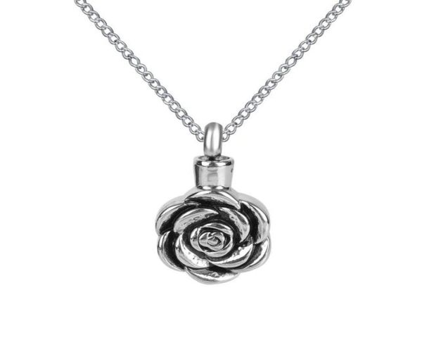 

urn necklace cremation jewelry rose memorial ash keepsake pendant with gift bag funnel and chain33574069229965, Silver