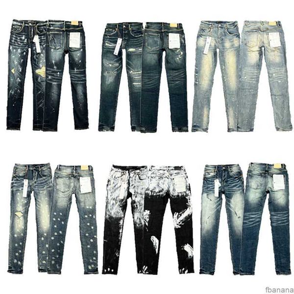 

designer purple mens jeans high street america jean for men embroidery pants oversize ripped patch hole denim 2023 fashion streetwear skinny, Blue