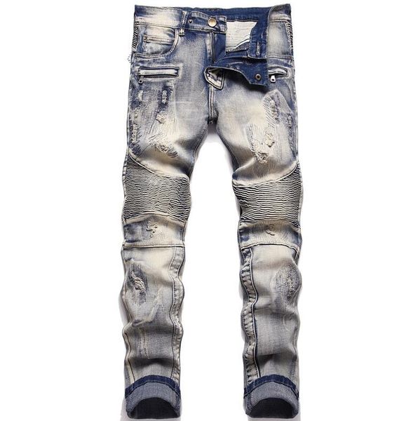 

new designer mens jeans hip hop denim jeans montage patch straight pocket jeans fashion clothing plus size gzh1 bp806, Blue