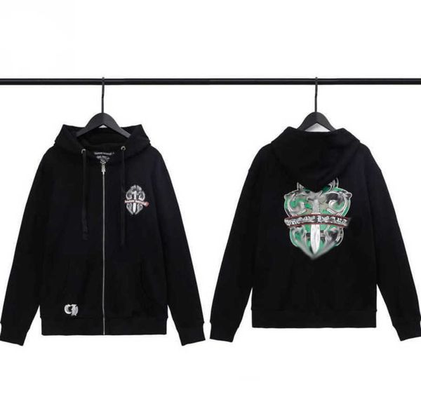 

luxury men's fashion sweatshirts jackets brand ch hoodies zipper hooded men women designers sanskrit horseshoe cross pullover sweater h, Black